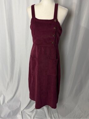 Orange Creek Maroon Corduroy Side-Button Pinafore Midi Overall Dress